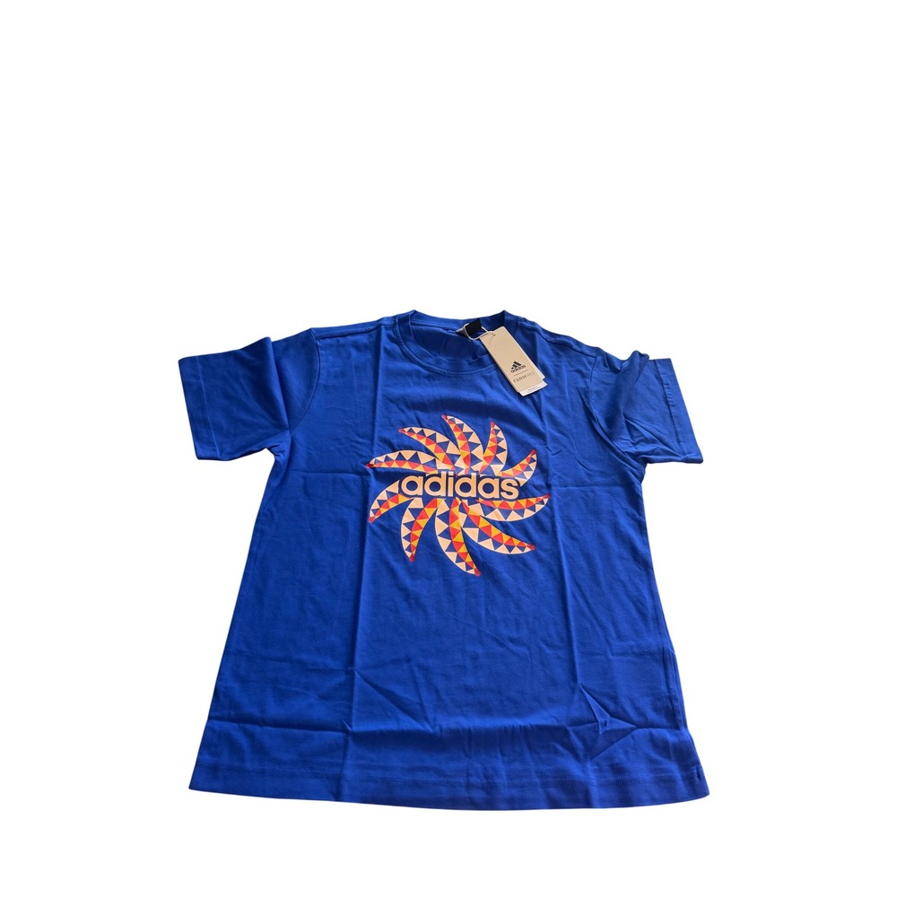 442. Adidas x FARM Rio Graphic T-Shirt Short Sleeve Women Bold Blue Size Small